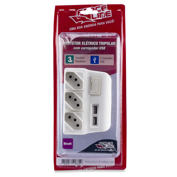 0180100037 - Protetor Elétrico Tripolar com Carregador USB - Image 2