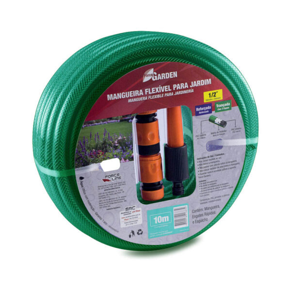 0190400082 - Mangueira Trançada com Engate Rápido e Esguicho + Suporte de Parede - 10m