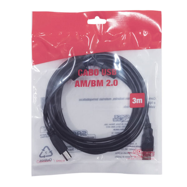 3302 - Cabo USB AM/BM 2.0 - 3m - Image 2