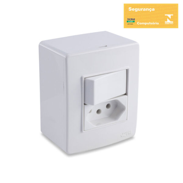 0600200043 - Conjunto Interruptor Simples+Tomada 10A 250V Sobrepor